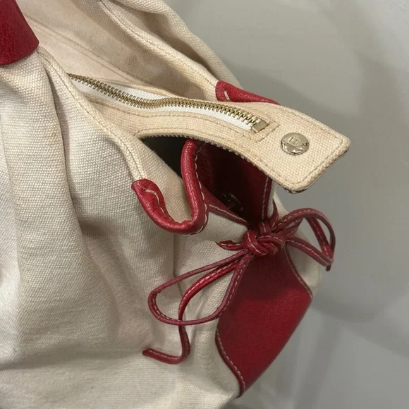 Kate Spade Red Leather & Cream Canvas Kent Stevie Shoulder Bag Satchel Sample - Picture 8 of 16